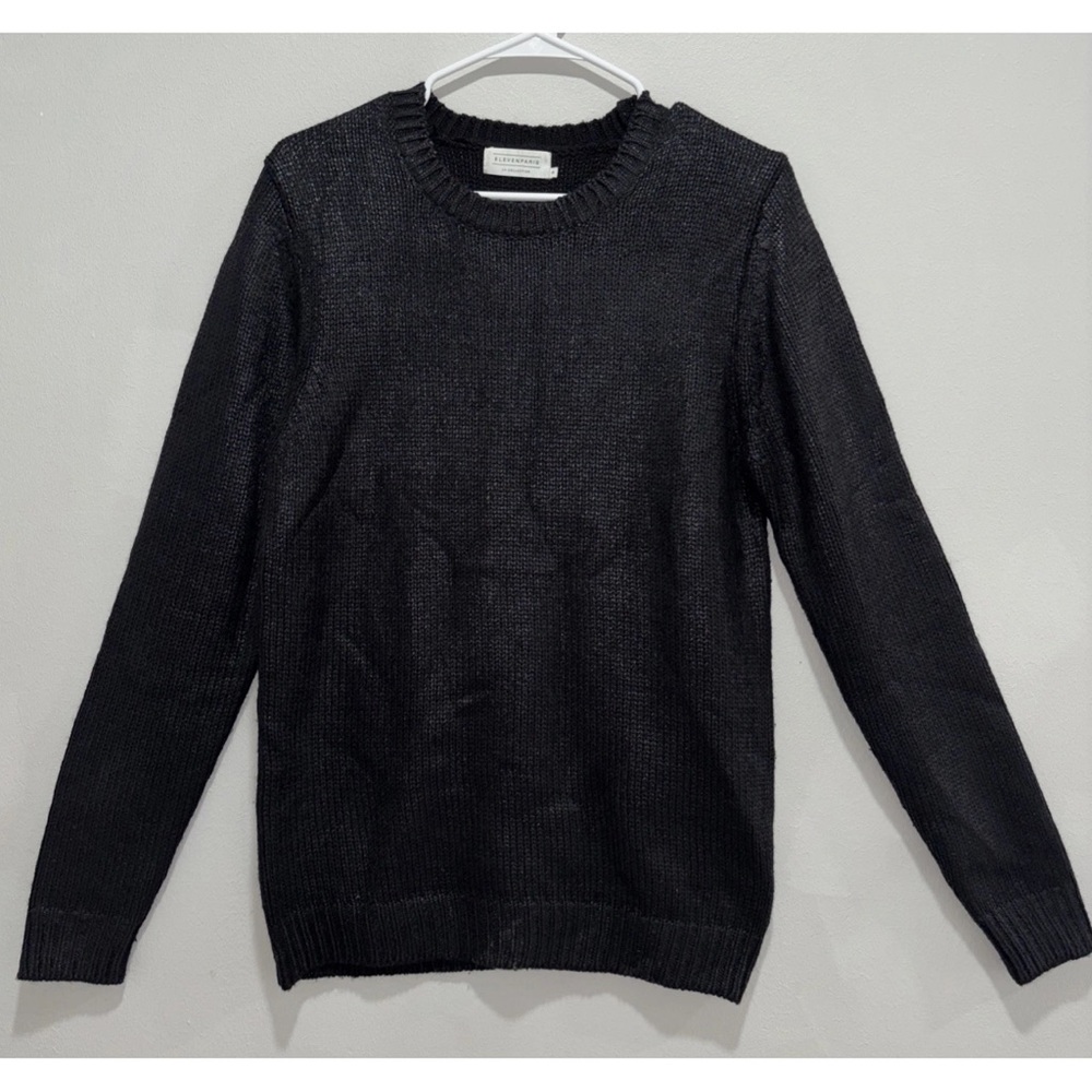 Eleven Paris LA Collection Textured Crew Neck Sweater Black Men’s Size S